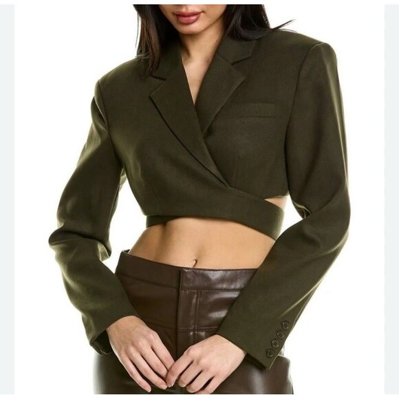 Ronny Kobo NWT Olive Green Cropped Wrap Jacket ZUNA Size L - Picture 1 of 7